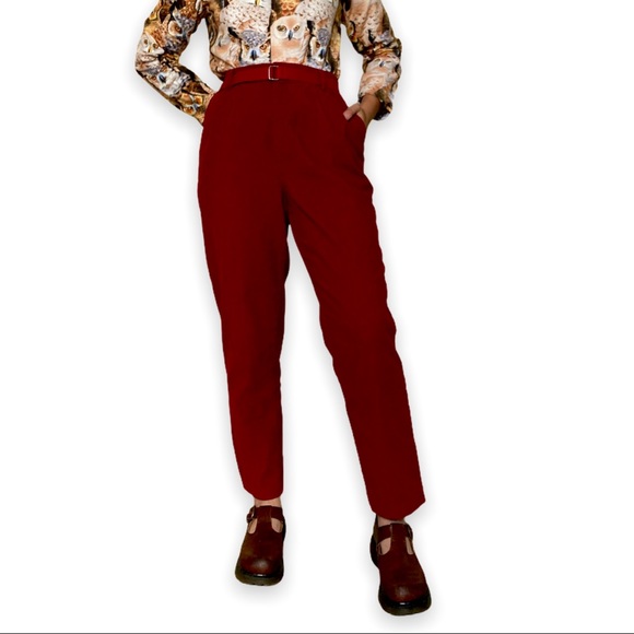 Vintage Chic Corduroy Trouser Pants in Red - Picture 2 of 7